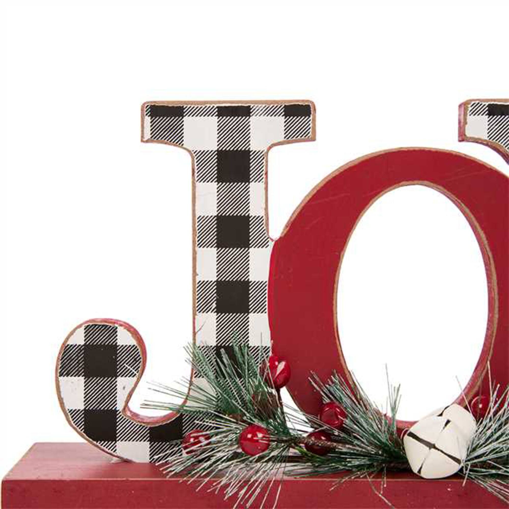 Glitzhome® 11.5" Christmas Wooden Plaid JOY Tabletop Décor